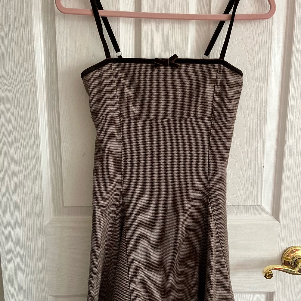 Elegant Brown Checkered Dress